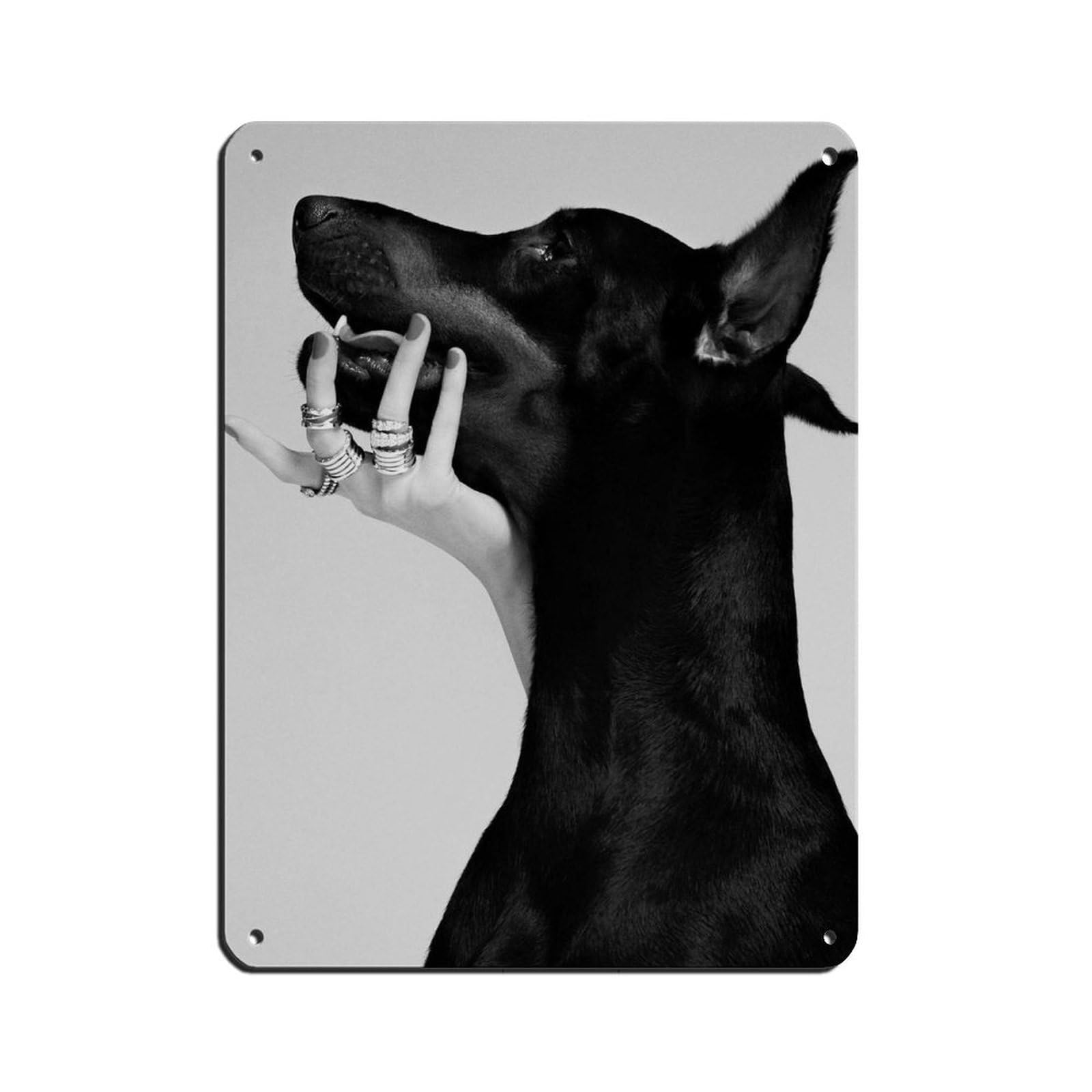 Doberman Pinscher Poster, Black And White Tin Sign Vintage Metal Pub Club Cafe Bar Home Wall Art Decoration Poster Retro 12x16inch(30x40cm)