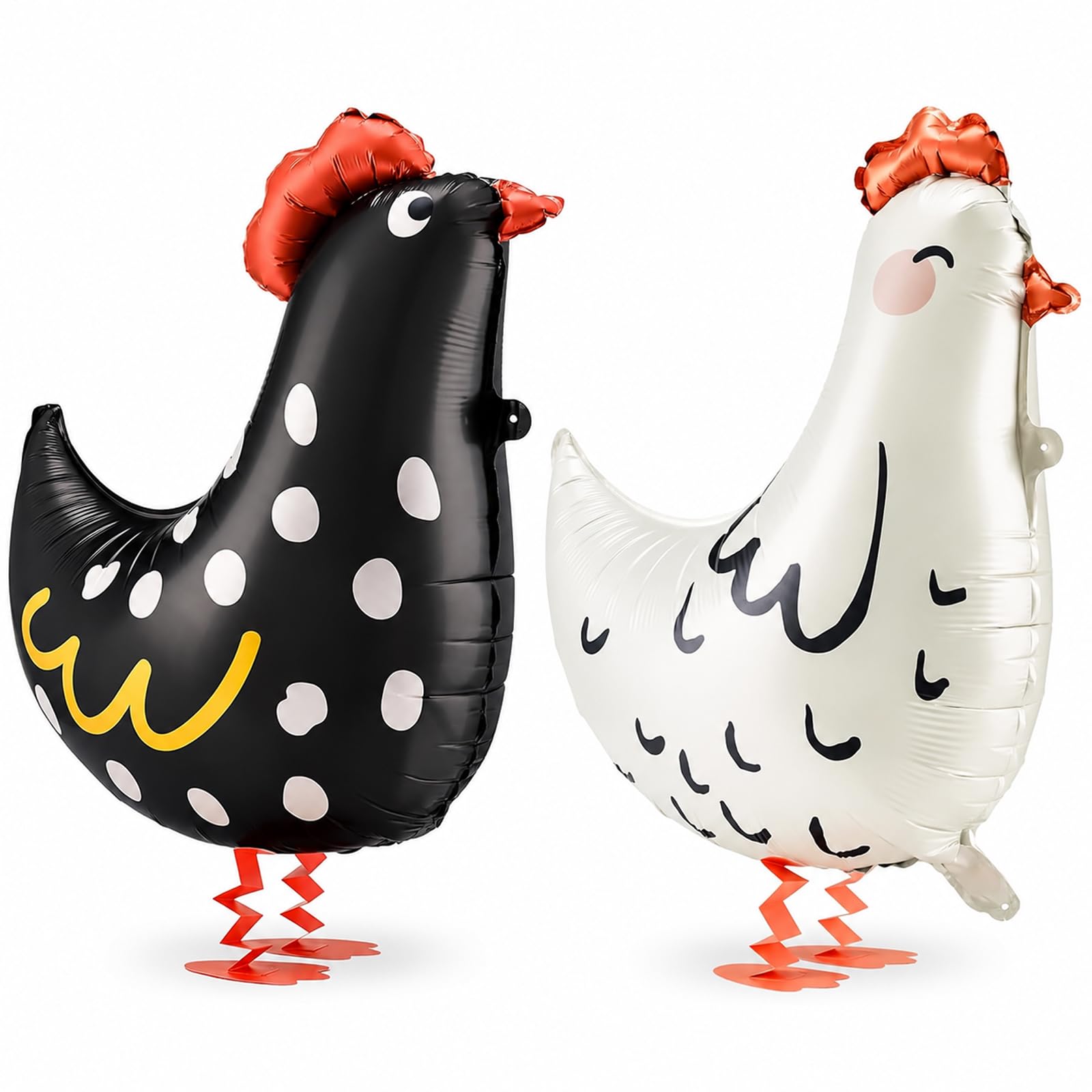 Bolosa 2 Pcs Chicken Foil Balloons Hen Foil Balloons, Black White Chicken Farm Animal Party Decor, 45 x 42 cm, Farm Themed Birthday Decorations for Kids Birthday, Barnyard Party & Baby Shower