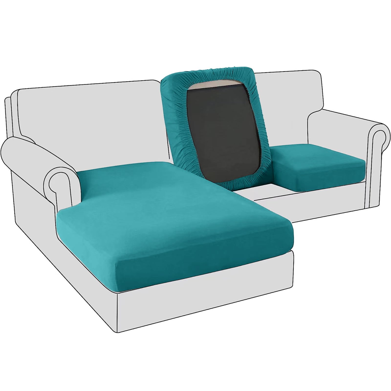 Stretch Velvet Sofa Seat Cover High Elastic Cushion Cover Sofa Cushion Furniture Cover Sofa Seat Cover Cushion Covers (Large 1 Seater, Turquoise Blue) - 1