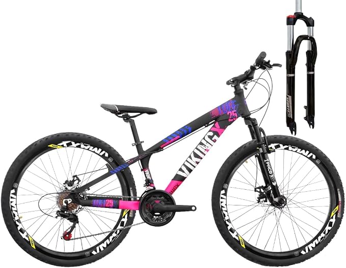 Bicicleta Aro 26 VikingX Tuff25 Em Aluminio 6061 Roda Vmaxx Aero 21 Velocidade/Marcha, Transmissão 3x7v Importada, Garfo de Suspensão Com Trava no Ombro, Freio a Disco