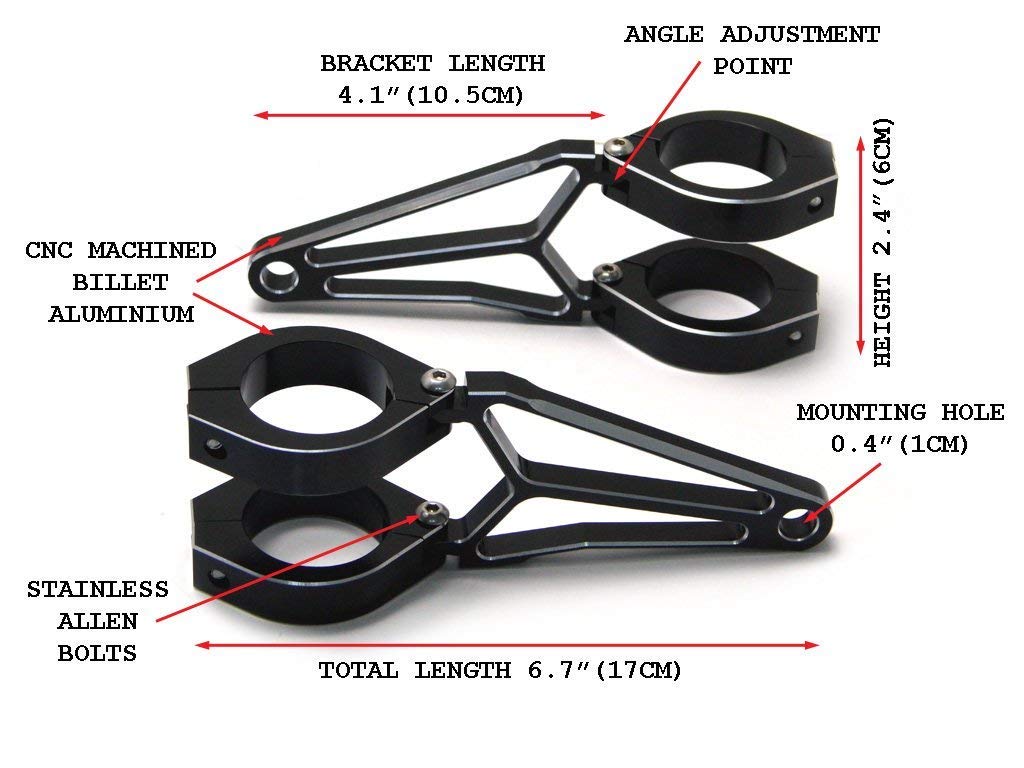 Alchemy Parts Motorbike Headlight Brackets 44mm - 45mm Razor Style - Fork Mounted - CNC Machined Billet Aluminium - PAIR - View #4