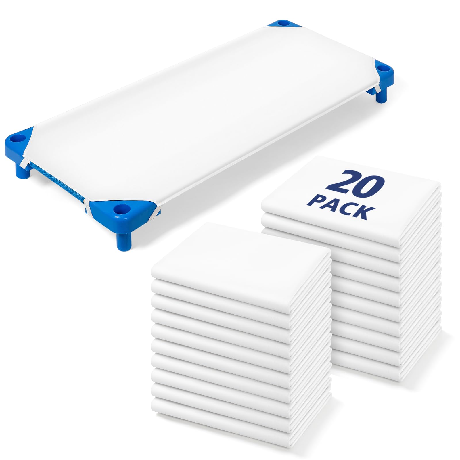Photo 1 of Comfyanno Cot Sheets for Daycare Toddler Size - Fits 23" x 40" Cot, 20 Pack Bulk, Daycare Essentials, Soft & Comfortable Fitted Cot Cover, Preschool Kids Nap Time Sheets, Brushed Microfiber - White