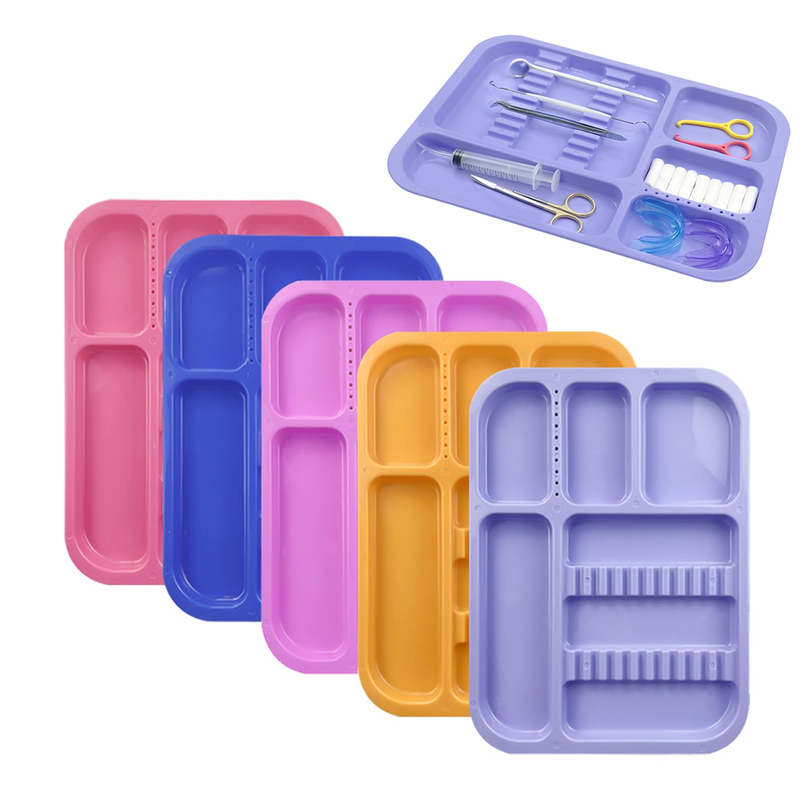 Vassoio diviso per strumenti dentali, 5 pezzi, in plastica autoclavabile, per dentisti, dentisti, vassoi separati, misura B, per tatuaggi medici e saloni di bellezza