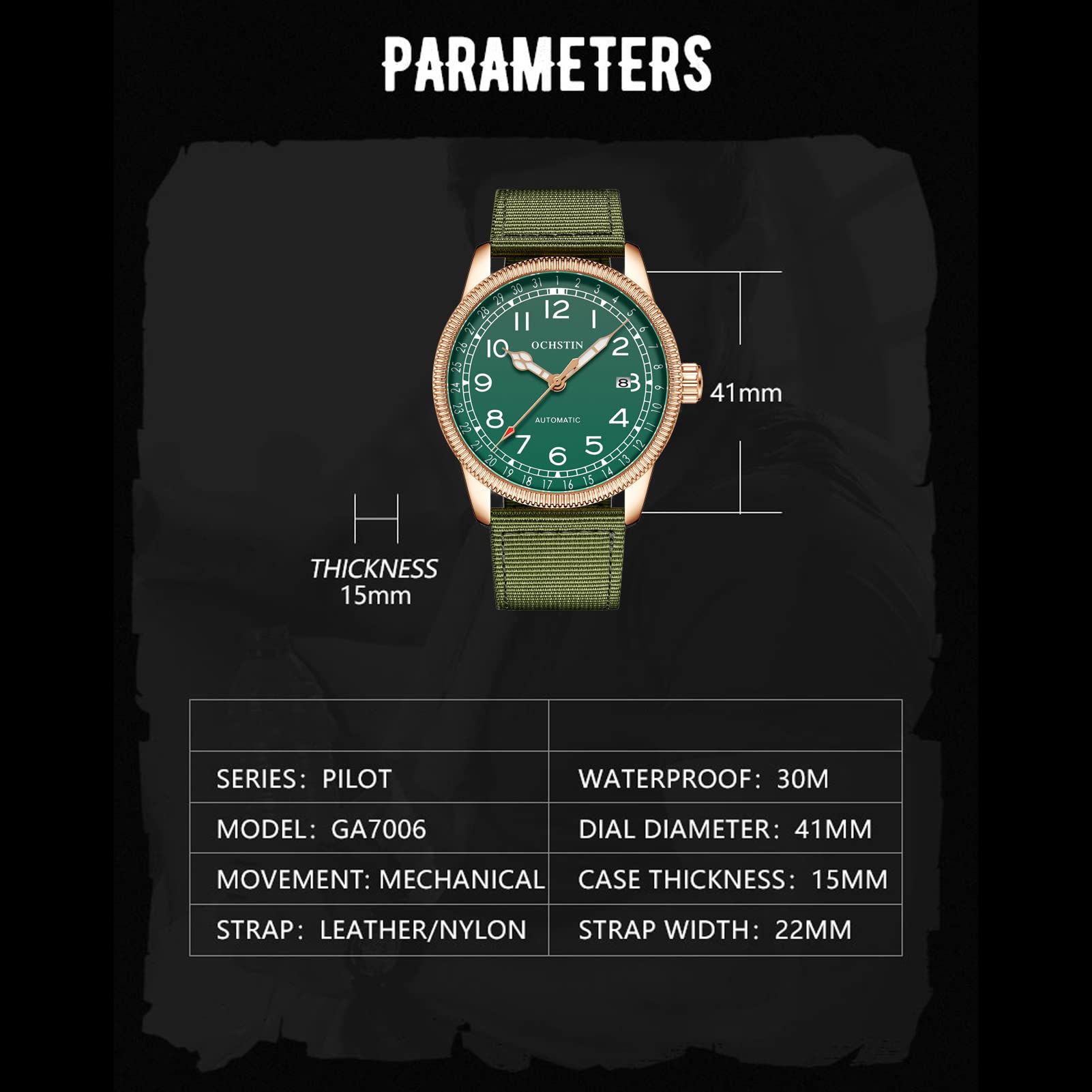 FORSINING Herren-Armbanduhr, automatisch, mechanisch, mit Lederband, modisch, Business, analog, Datumsanzeige, Uhren, wasserdicht, grün, Armband