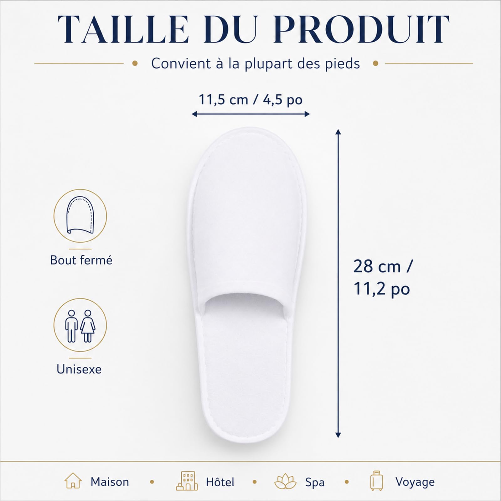 Lot de 24 Paires de Chaussons Jetables pour Hôtel et Spa, Blancs | Pantoufles Fermées Antidérapantes pour Invités, Maison, Voyage, Salon de Beauté, Hommes et Femmes