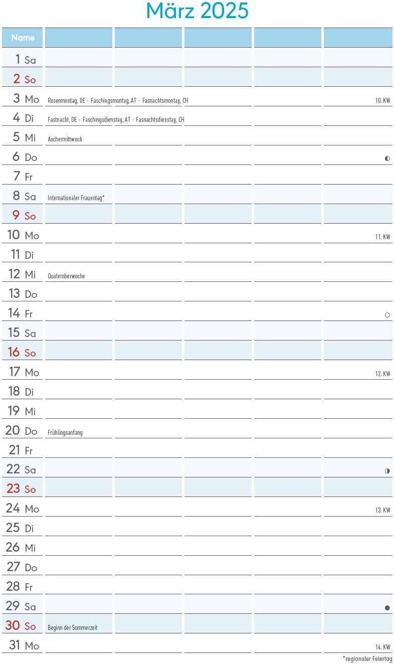 Alpha Edition - Photo Craft Family Planner 2025 Craft Calendar, 19.5 x 45 cm, Wall Calendar with 5 Columns for Appointments, Moon Phases, Holiday Dates DE/AT/CH... Calendar: Do it yourself
