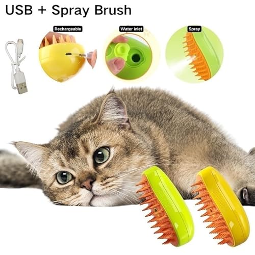 3 Em 1 Escova A Vapor Para Gato -Autolimpante- Escova de Massagem- Removedor De Pêlos- Penteador de