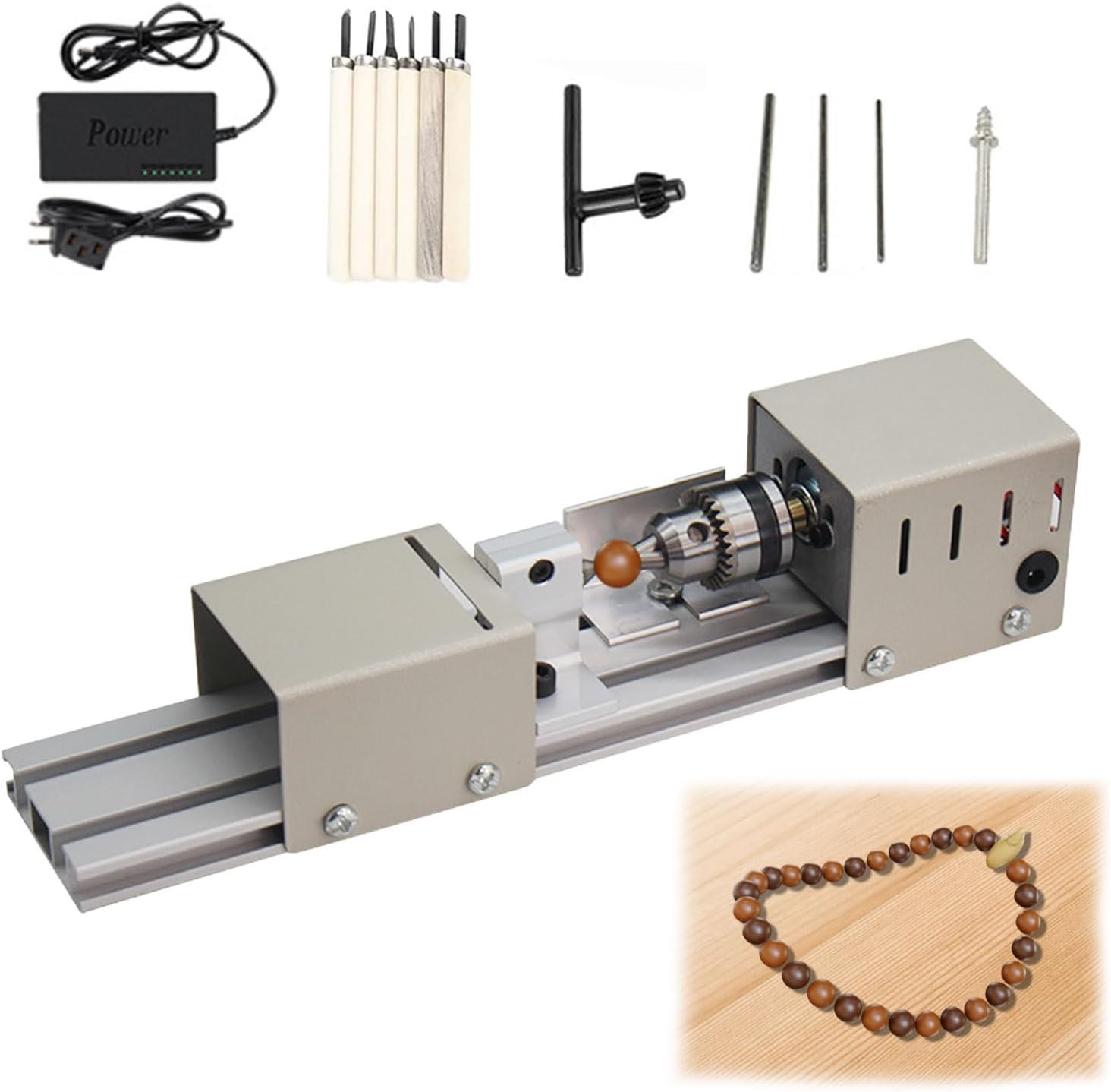 Mini Lathe, 96 W Metal Lathe, 4000-9000 rpm Precise Lathe, 7 Speeds, Clamping Range of 0.6-6 mm, Lathe Table Lathe, DIY Woodworking for Turning, Insertion