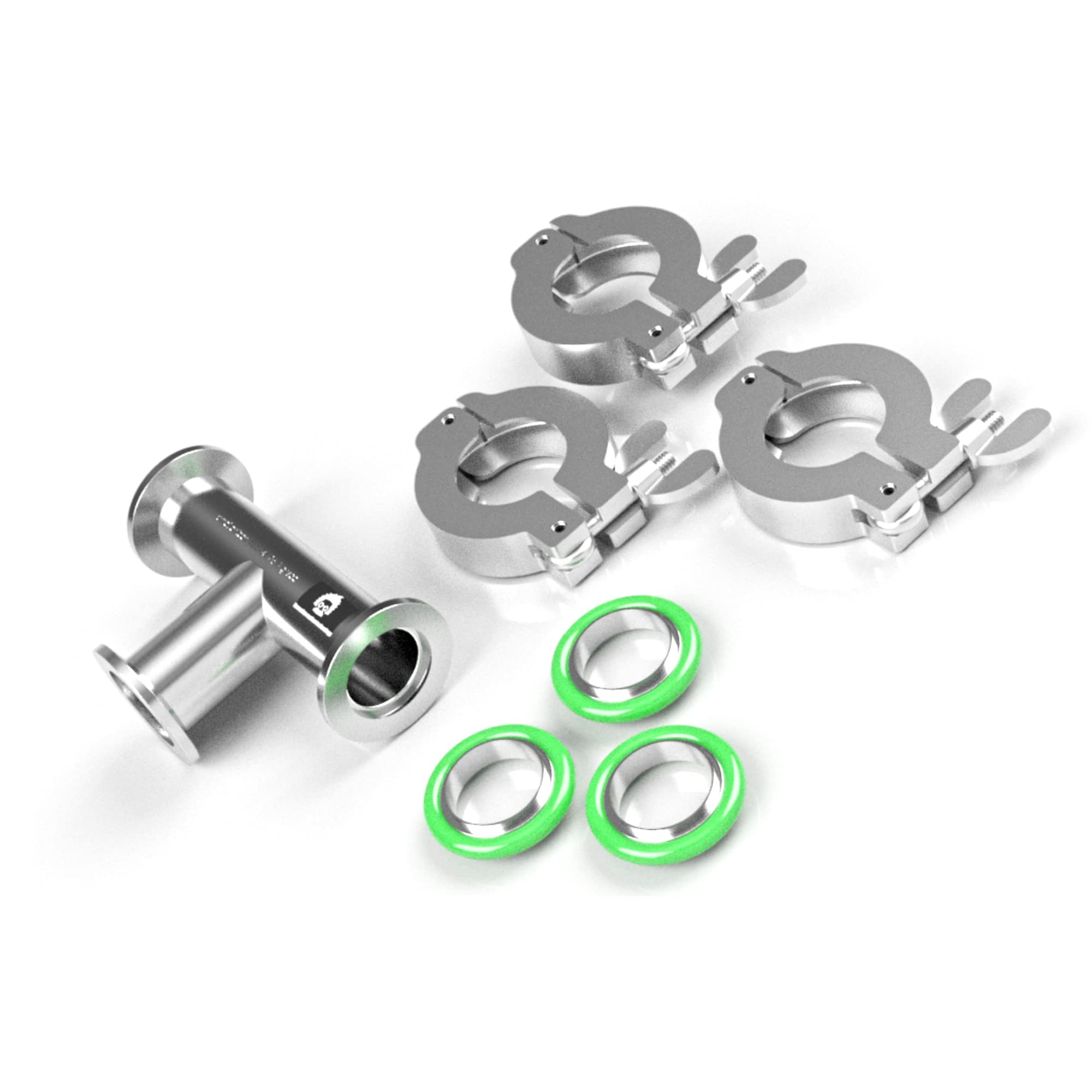 bmotiontech superior grade ISO-KF NW25 KF25 Flange Tee Fitting with 3 sets of Aluminum wing nut clamps &amp; O-rings (KF25 equal TEE w/ 3 clamps)