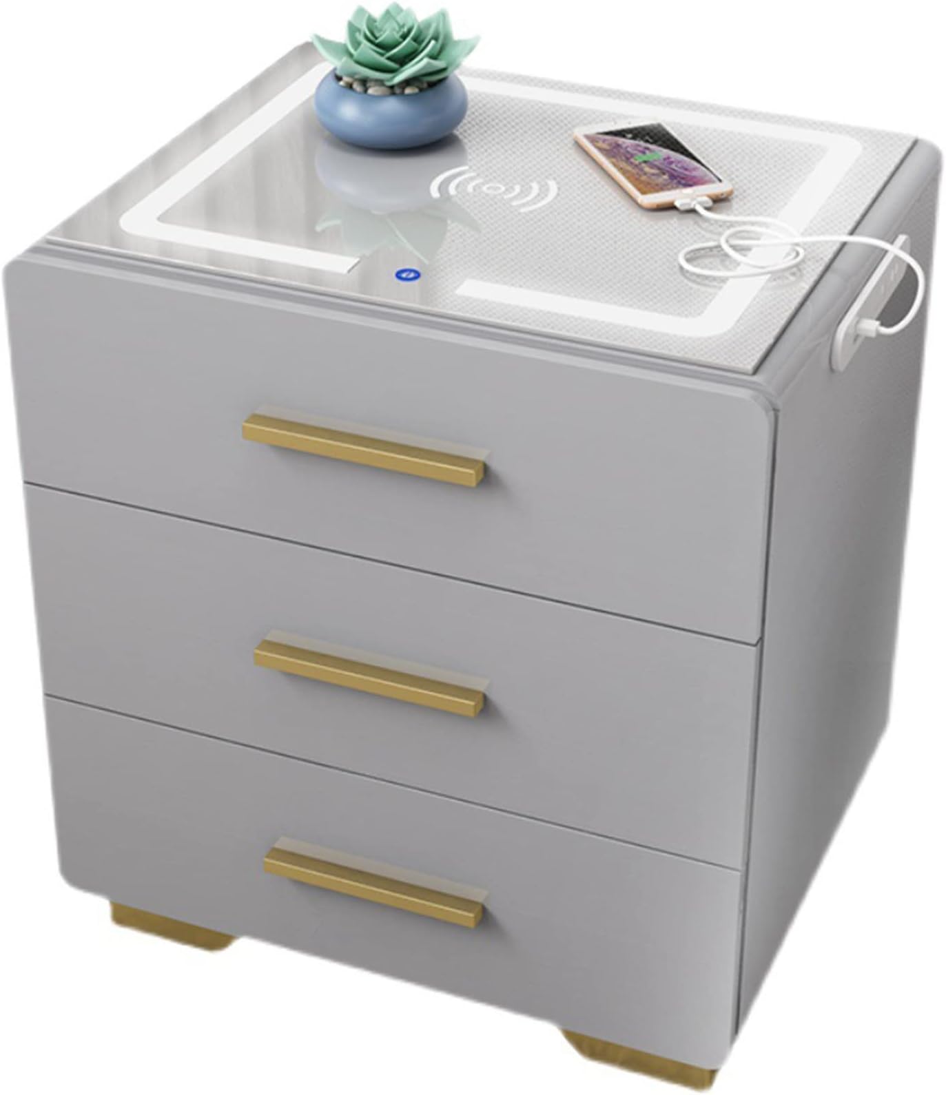 Nightstand with Wireless Charging, End Table with USB Ports and Power Outlet, Side Table with 3 Drawers, File Cabinet Storage Table for Home Office,Right,L (Color : Right, Size : Small)