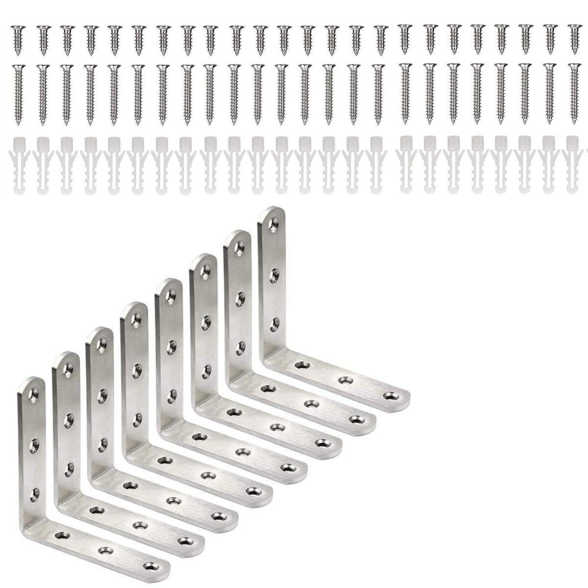YRDGRG Stainless Steel Corner Bracket - 8 PCS Heavy Duty Right Angle Brackets for Wood Furniture and Metal Joints - 4 x 4 Inch - with Screw