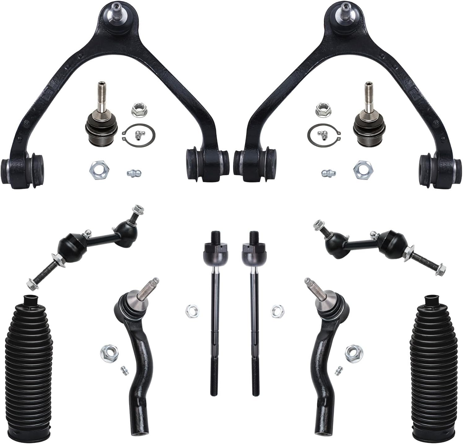 Detroit Axle - Front End 12pc Suspension Kit for 2003-2011 Mercury Grand Marquis Ford Crown Victoria Town Car, 2 Upper Control Arms 2 Lower Ball Joints 4 Tie Rods 2 Boots 2 Sway Bars Replacement