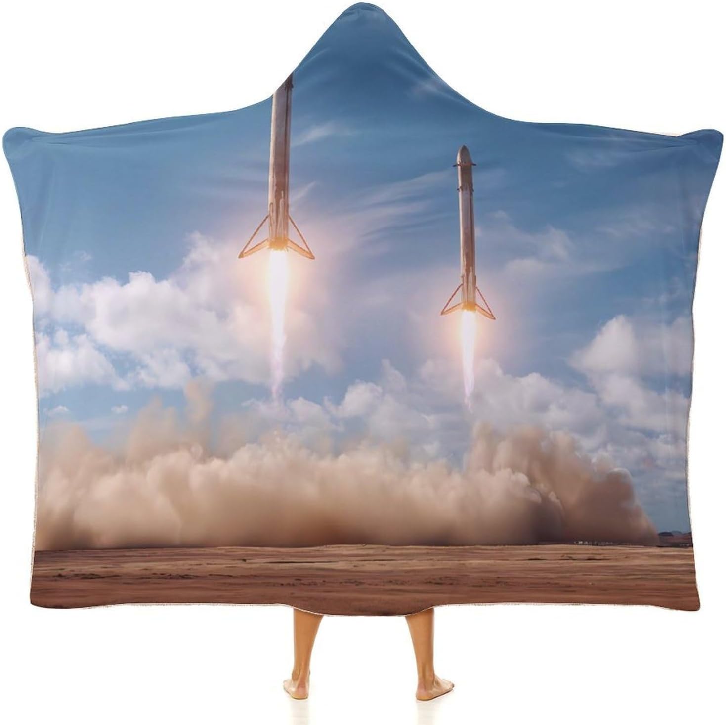 Spacees Falcon Heavy Boosters Wearable Blanket Oversized Throw Cape | Cozy Hooded Blanket Gifts for Women Men