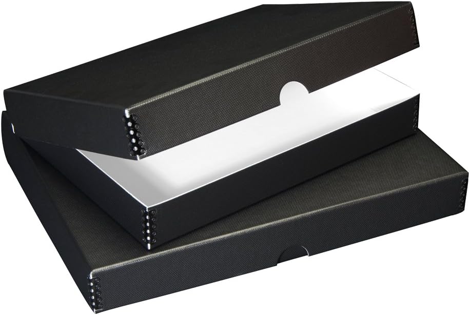 Lineco Textured Metallic Folio Storage Box, Acid-Free with Metal Edges, 9.5 X 12.5 X 1.75 inches, Black (717-4913)