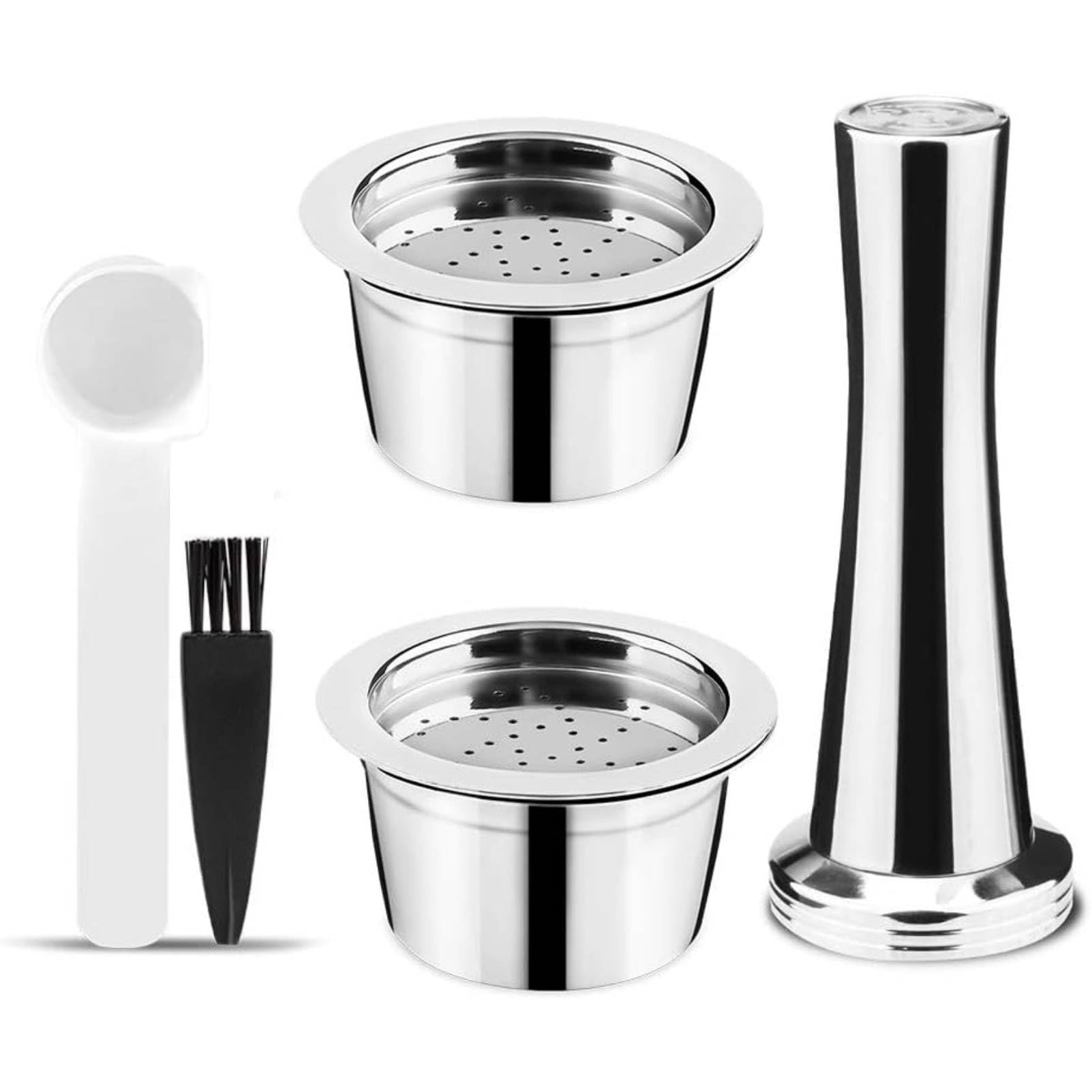 i Cafilas Cápsula de café rellenable Kfee de acero inoxidable, reutilizable, filtro de café para Caffitaly Tchibo Cafissimo ALDI Expressi Cápsula (2Capsule+Tamper)