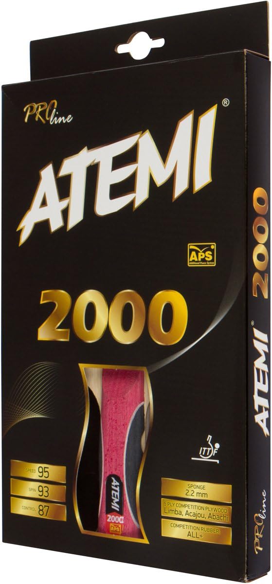 Atemi Pro Line 2000 Table Tennis Racket - Professional Ping Pong Paddle - Competition Level Bat - Lightest in its Class - ITTF Approved - Made in Europe (Flared)