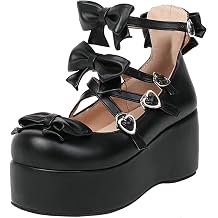 KISSASA Womens Goth Lolita Platform Shoes Bow Mary Jane Wedges Strappy Court Shoes