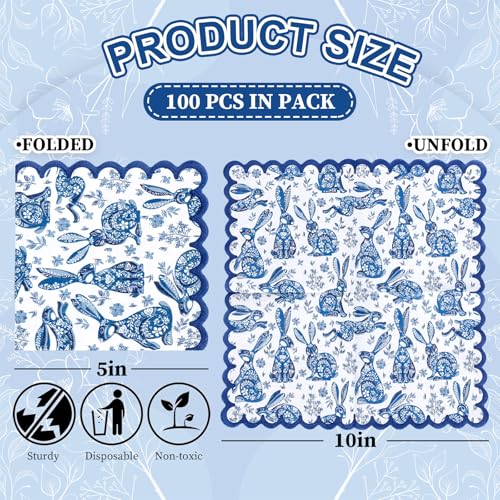 Serviettes de cocktail jetables en papier bleu à vagues pour réception Pâques - 2