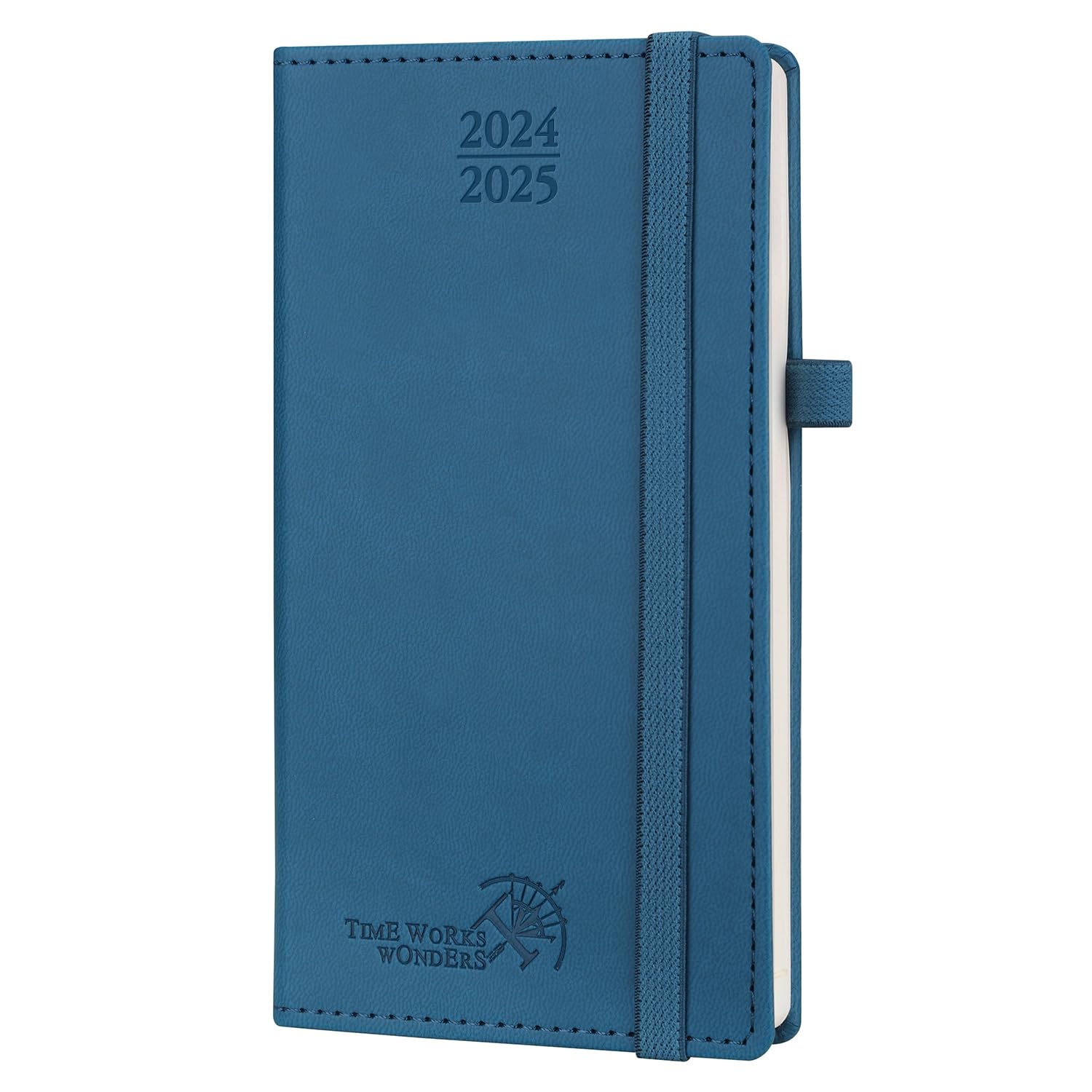 POPRUN Agenda 2024 2025 Pequeña 16,5 x 9 cm, Agenda Semanal 17 Meses de Ago.2024 a Dic.2025, 1 Semana 2 Páginas, Tapa Dura en 80 GSM Papel, Azul Cielo Nocturno