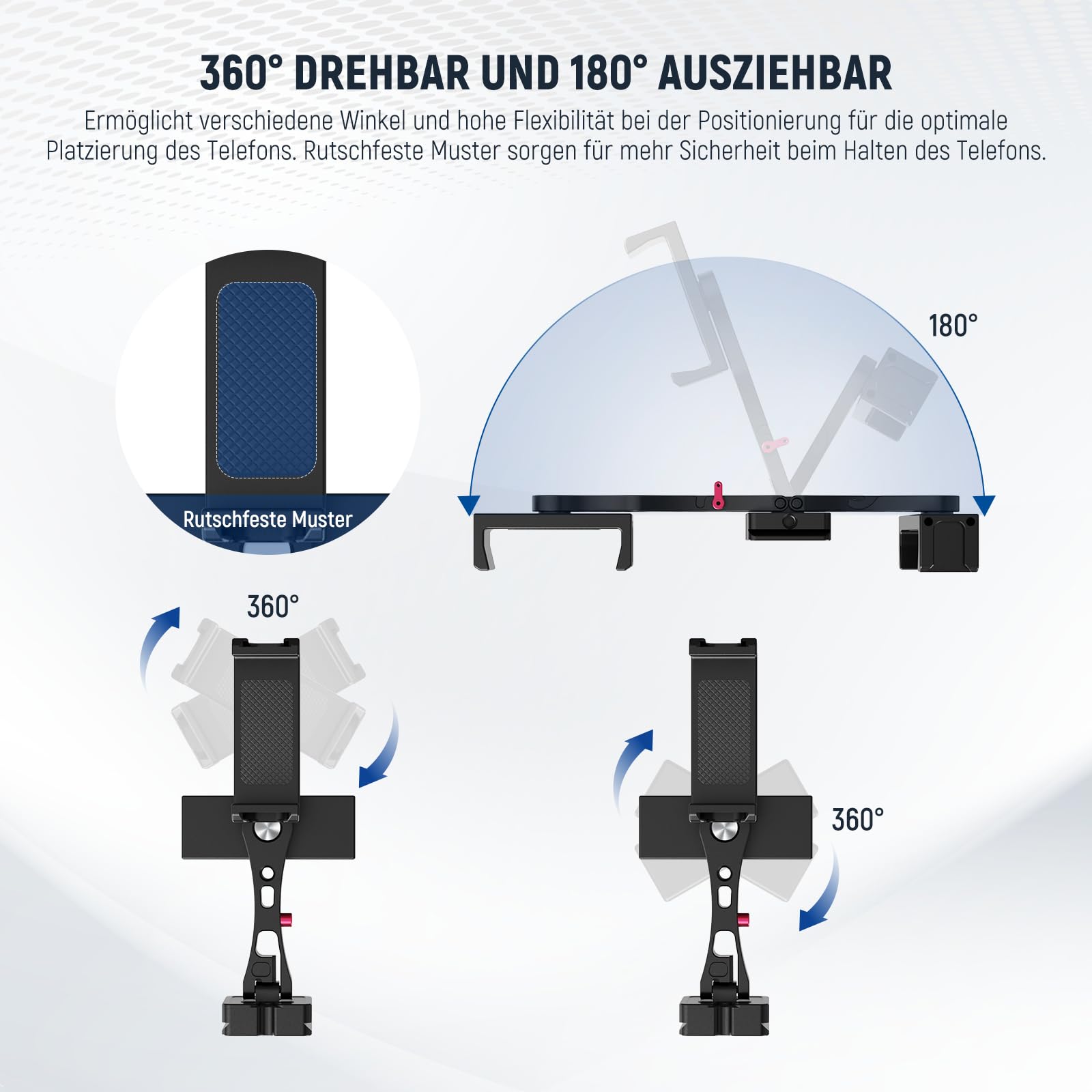 NEEWER Metall Handy Stativ Halterung Adapter mit Arca QR Basis, 360° Drehbar Dual Smartphone Clip Klemmhalterung mit 4 Cold Shoes, kompatibel mit iPhone Samsung, für Vlog Live Video Aufnahme, SP-08