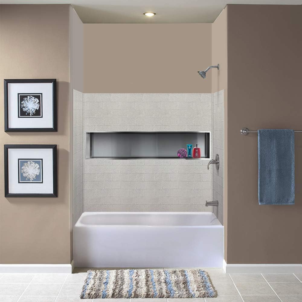 Transolid SWK603660-27 SaraMar 36-in X 60-in X 60-in Glue to Wall 3-Piece Tub Wall Kit, Grey Beach