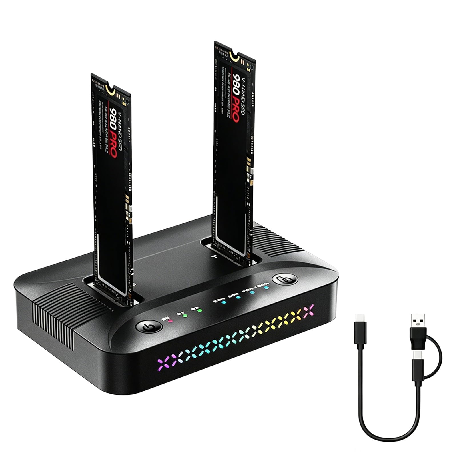 M.2 NVMe SATA SSD Clone Dock, USB 3.2 Gen 2x2 20Gbps Dual Bay M2 NVMe SSD Case Docking Station Reader Duplicator con Clonazione Offline Hard Disk Docking Station Clone Station per 2230/2242/2260/2280