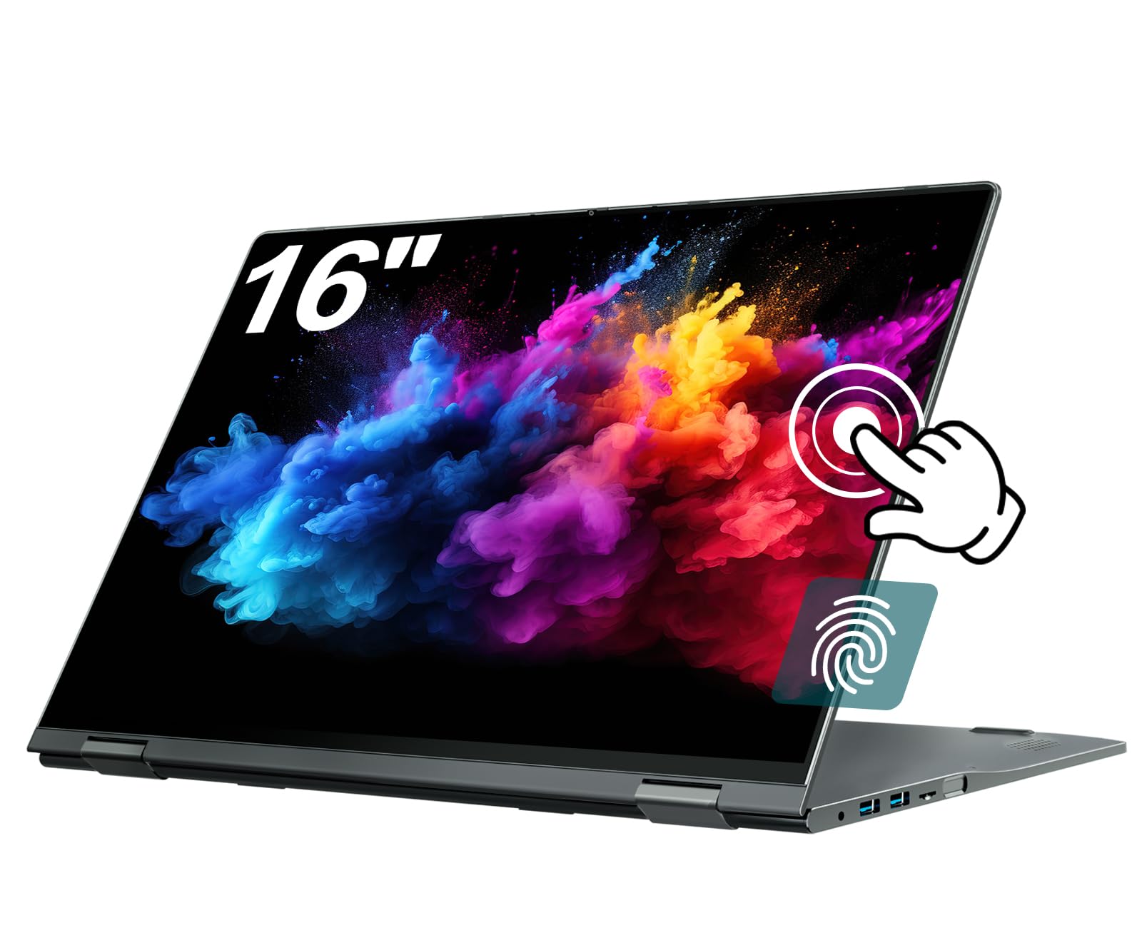 jumper Laptop 16 inch, Laptop Computer, 16GB DDR4 640GB Storage, Backlit Keyboard, Fingerprint Reader, 7000mAh, WiFi 6, 1920x1200, 360 Degree Rotation, Type-C Full Function