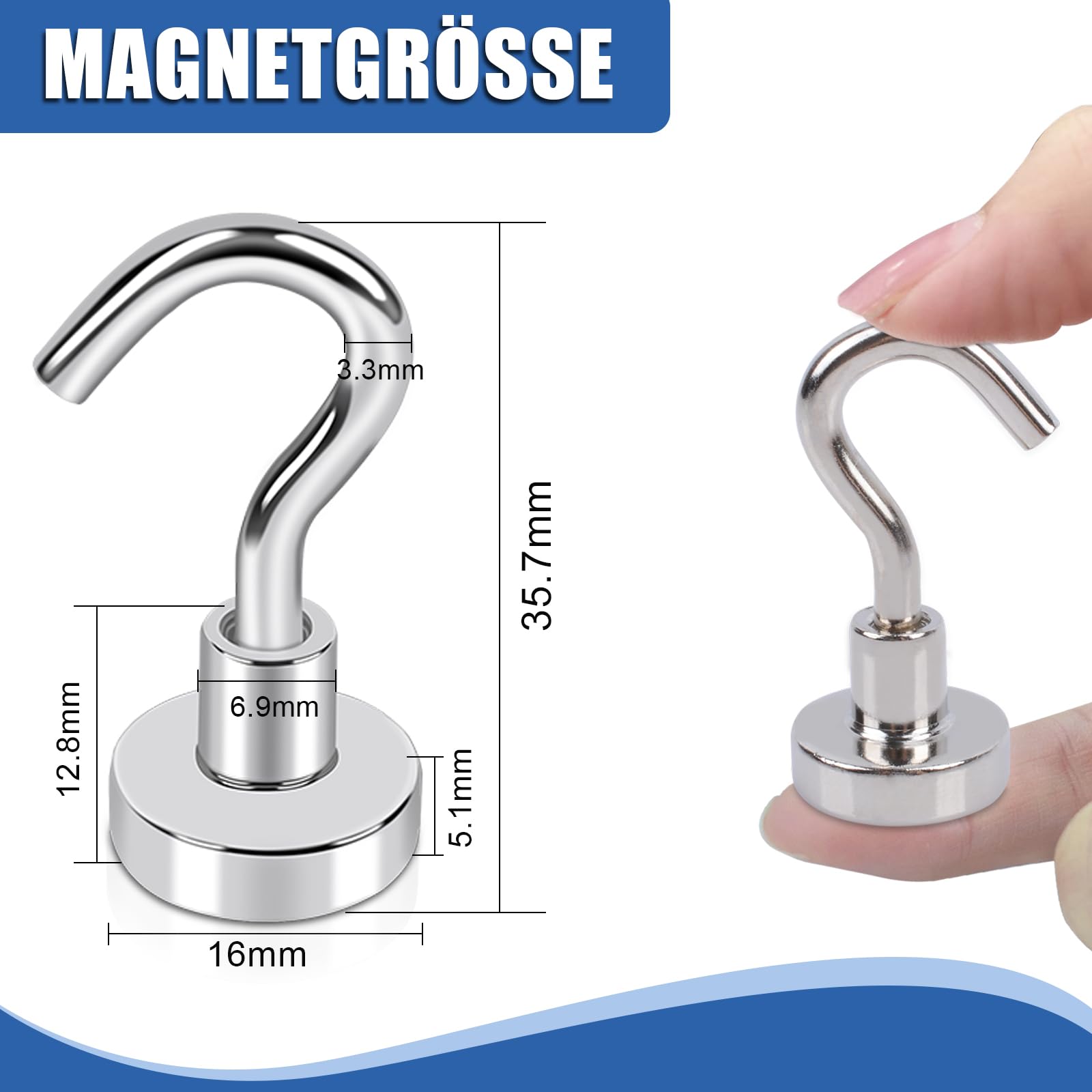 FPMYB 20 ganchos magnéticos extra fuertes, de neodimio y acero, con ganchos para cruceros, barbacoa, cocina, frigoríficos, puertas de hierro, oficina, 20 unidades