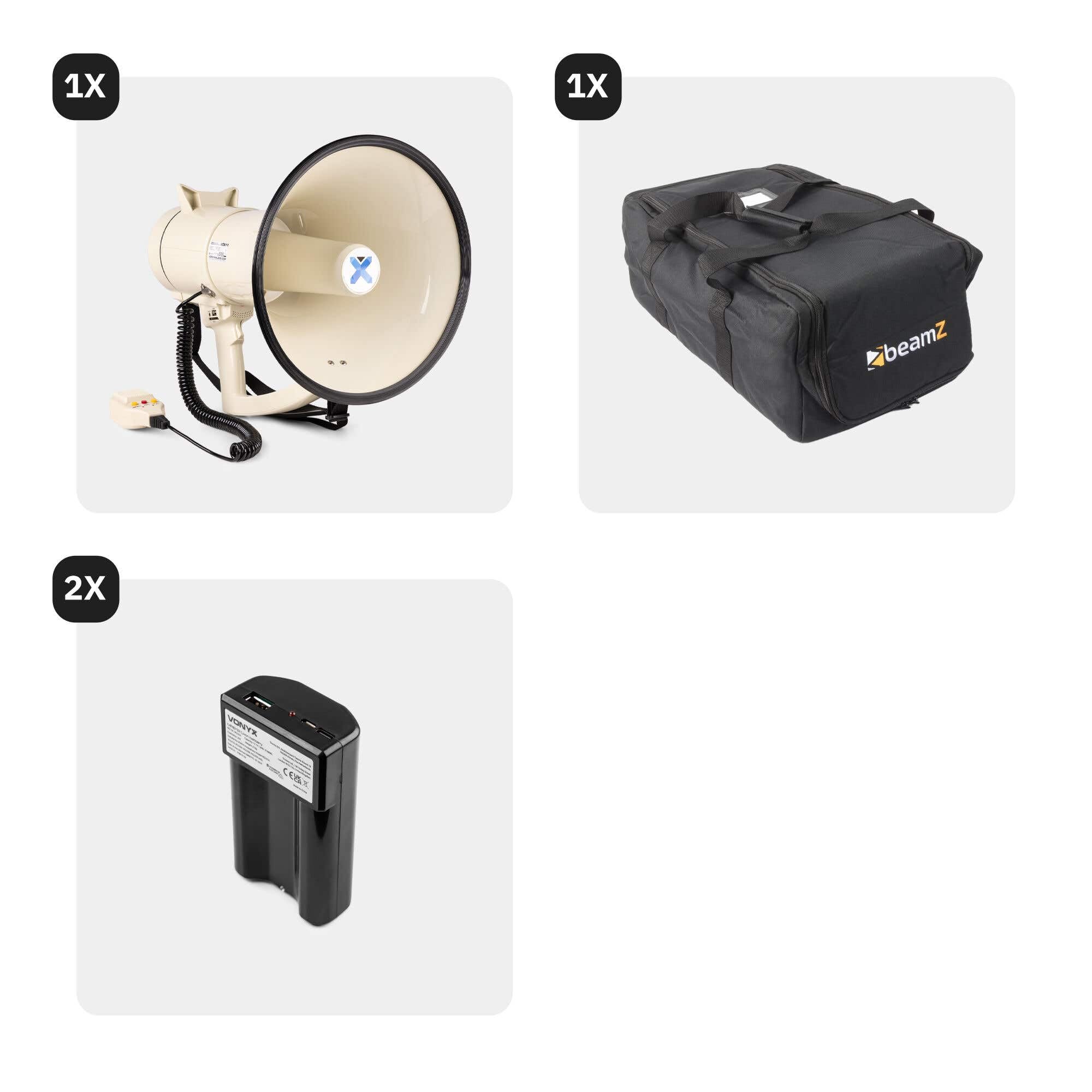 Vonyx MEG120 Megáfono Portátil 120W Bluetooth USB SD AUX con Micrófono y Bolsa de Transporte