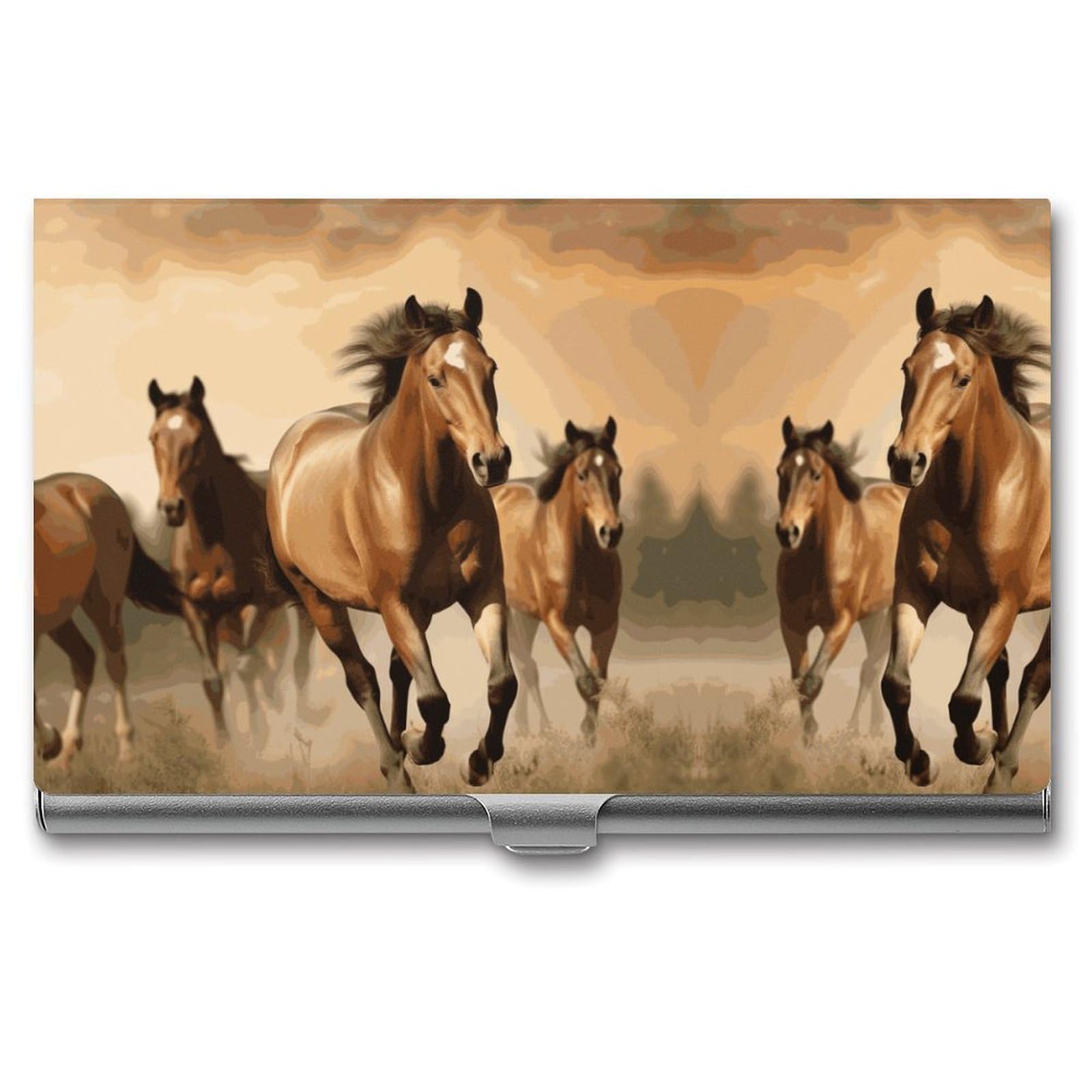 Fekiloot Unisex Silver Horses Card Holder Color Business Card Box Magnetic Travel Card Case Wallet Portable Business Card Carrier Suitable For Business Professionals Office