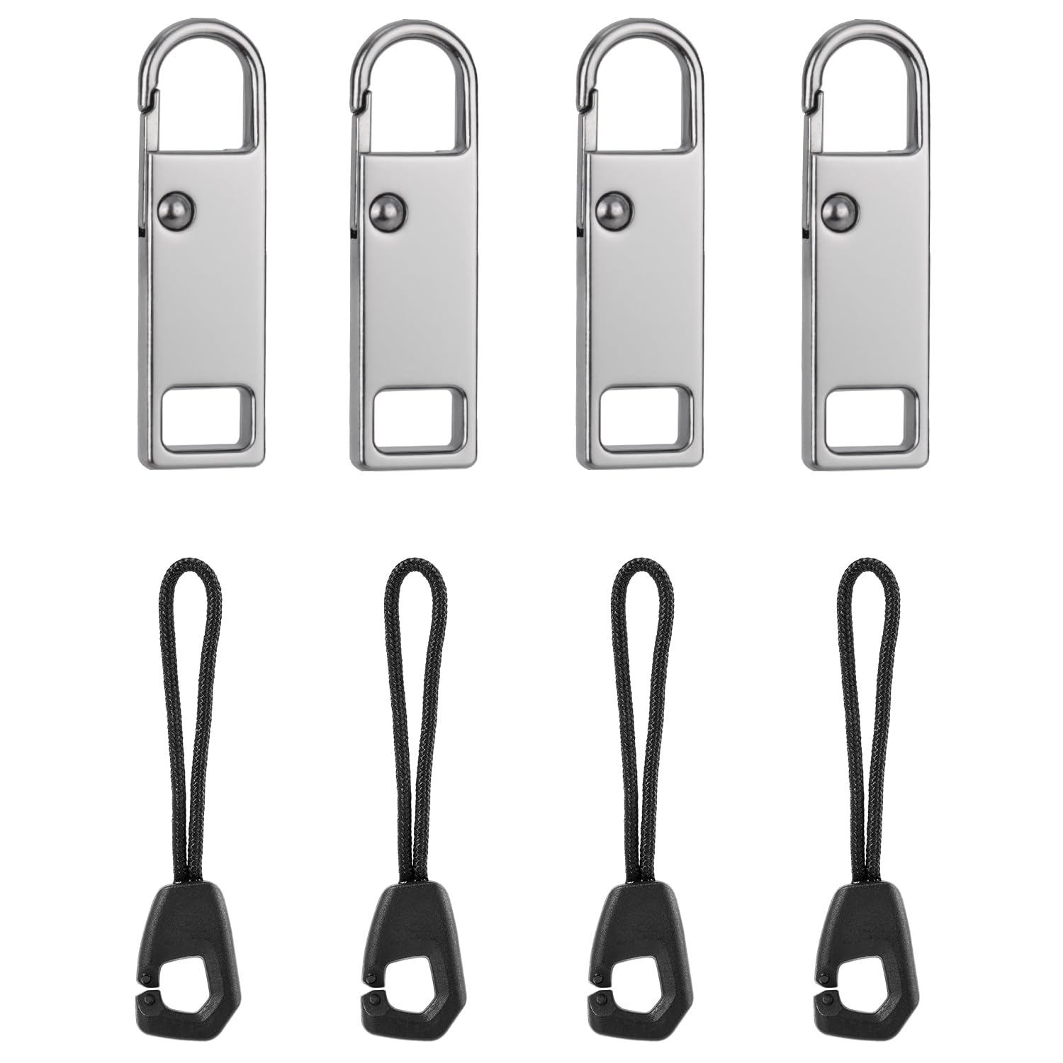 8pcs Zipper Pull Replacements, Detachable Metal Zip Tabs Puller & Extension Head Cords Tag Repair Fixer Fix Kit Parts Accessories for Luggage Clothing