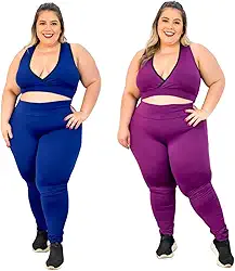 Kit 2 Conjuntos Fitness Feminino Plus Size Calça Legging e Top Roupa Academia