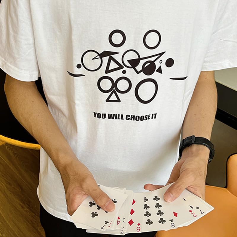 Koszulka z przewidywaniem magiczne sztuczki wybrana karta pojawiająca się na koszulce magika przewidywanie magiczne akcesoria zbliżenie iluzje sztuczki mentalizm rekwizyty (XL)
