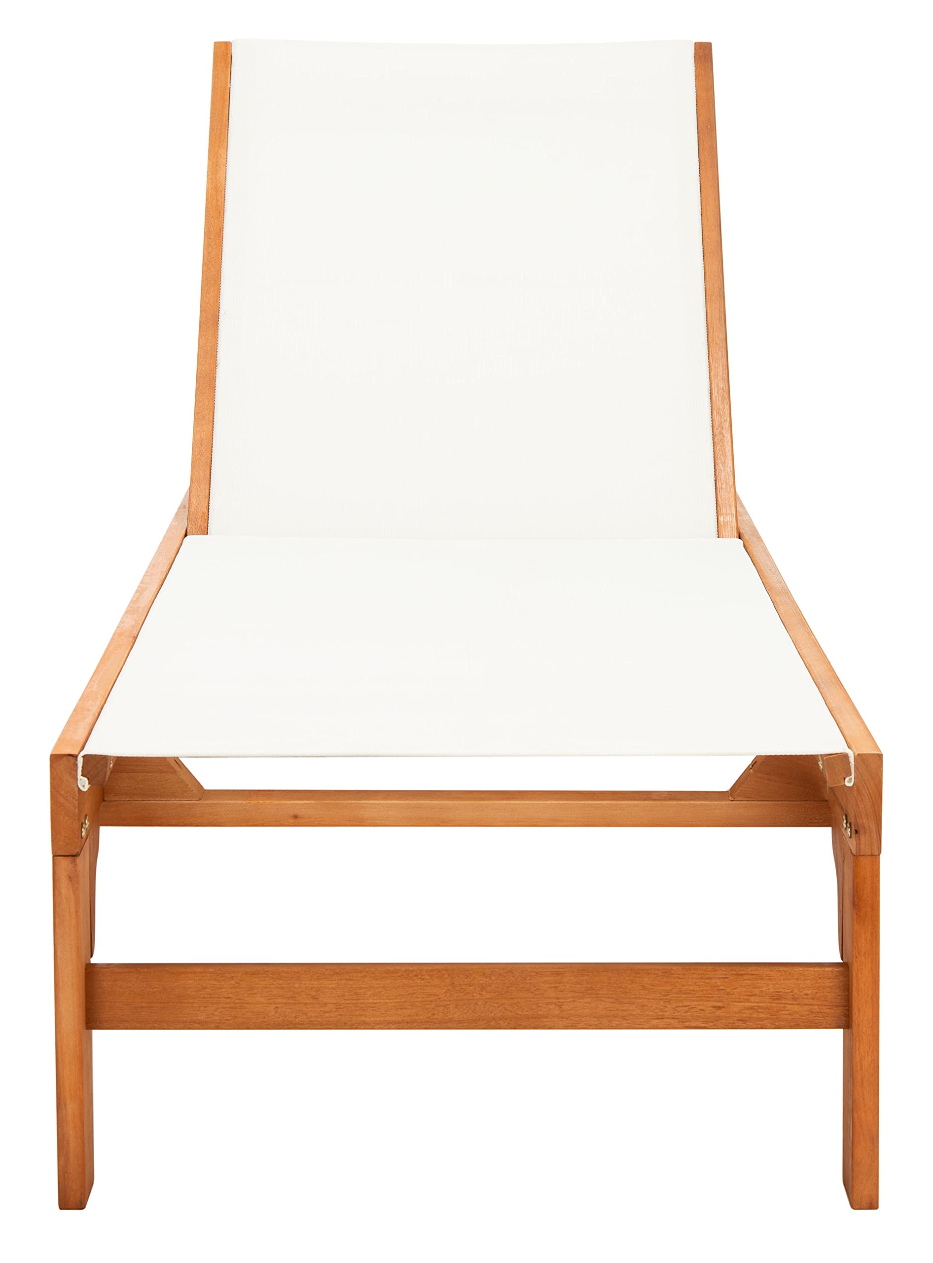 SAFAVIEH Outdoor Collection Ralden Natural Brown Solid Wood/Beige Fabric Adjustable Chaise Lounge Chair (PAT7070A)