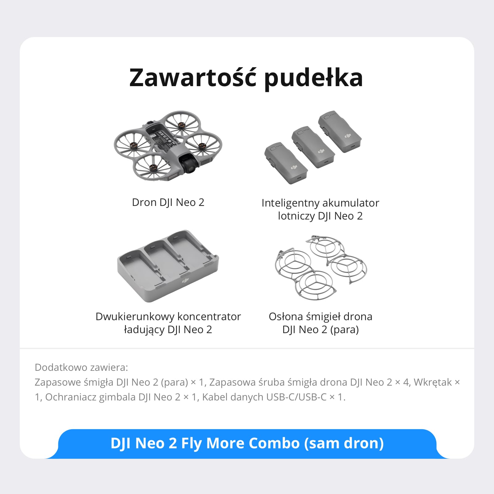 DJI Neo 2 Fly More Combo Dron 4K z kamerą, start z dłoni i lądowanie, sterowanie gestami, ActiveTrack, wielokierunkowe wykrywanie przeszkód, 3 baterie (tylko dron)