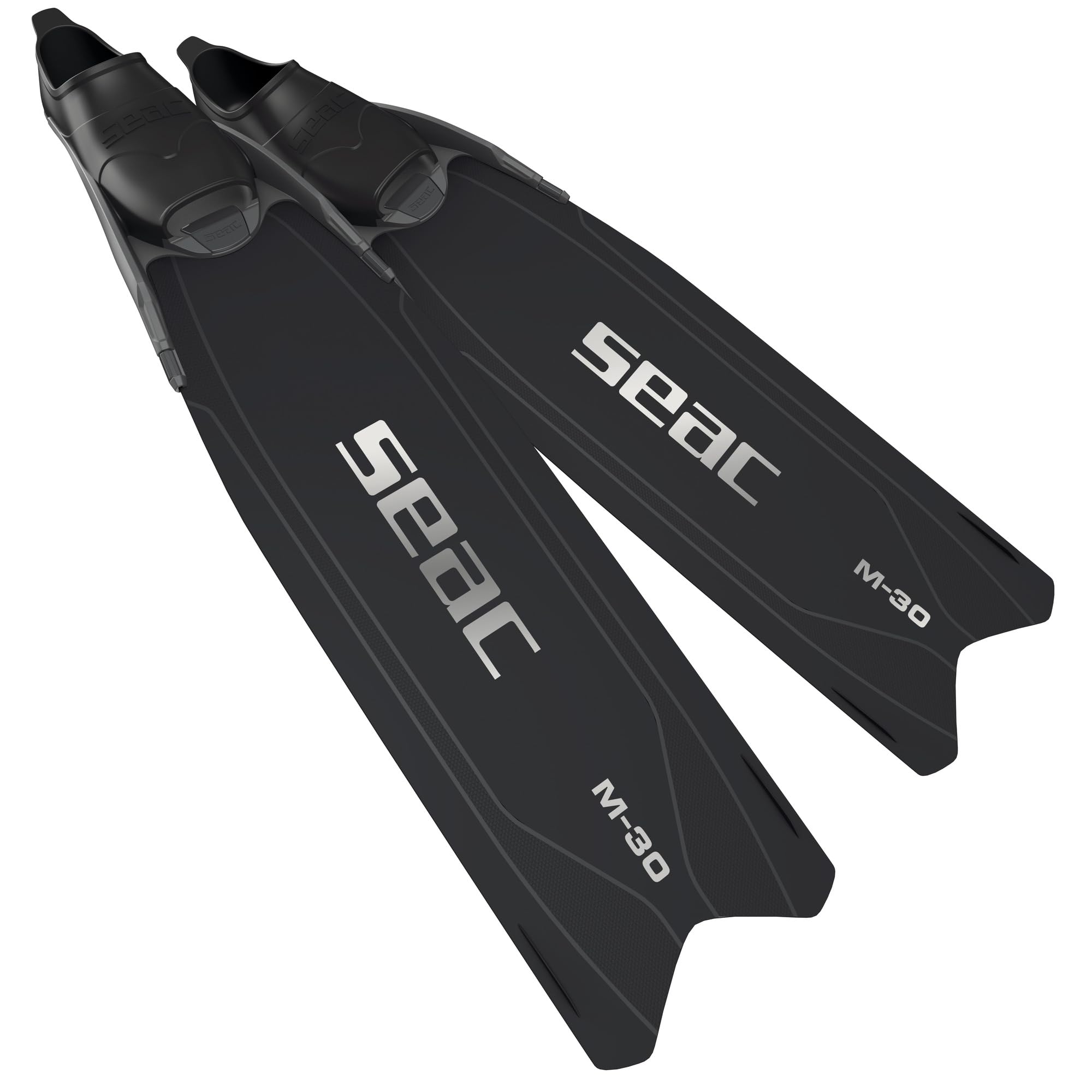 SEAC M-30 Freediving and Spearfishing Fins with Interchangeable Fin Blade Long Technopolymer Fins, Soft Dual Material Foot Section, 30° Angle, Also Suitable for Compressed Air Dives