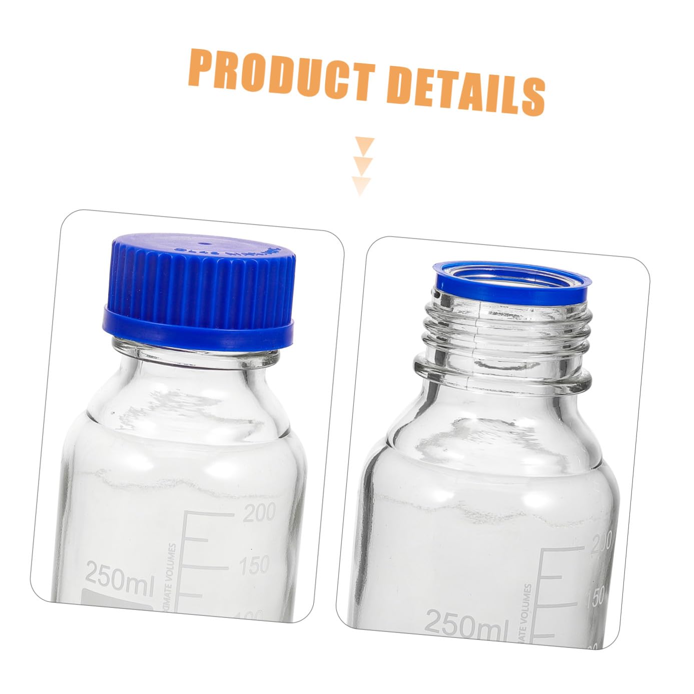 VALICLUD 4piezas Botellas De Reactivo De Vidrio Vacías Con Tapas De Rosca Botellas De Reactivo Graduadas De Vidrio Transparente Con Tapas Azules Para Uso Laboratorio