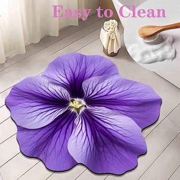 Floral Plush & Diatomaceous Earth Floor Mat,3D Realistic Pattern Non-Slip Absorbent Mat, Super Absorbent Safe Quick Drying Bath Mat for Bathroom Kitchen, Easy to Clean (Blue,15.7 * 15.7 inch)