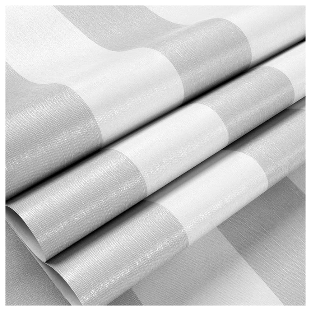 MEAIHOME Modern Simple Horizontal Vertical Striped Bedroom Coffee Restaurant Clothing Store TV Background Non-Pasted Wallpaper Roll Gray White 1.73' L x 32.8' W - Image 4