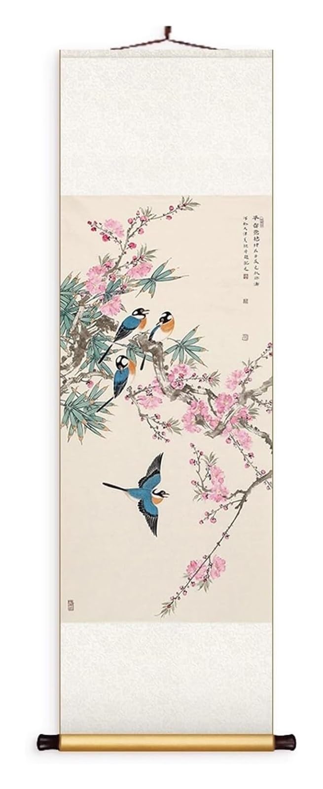 Chińskie malarstwo z motywem kwiatów i ptaków, elegancka orientalna dekoracja ścienna z jedwabiu na tło korytarza, gotowa do powieszenia na prezent(Creamy White C,50L x 158W cm)