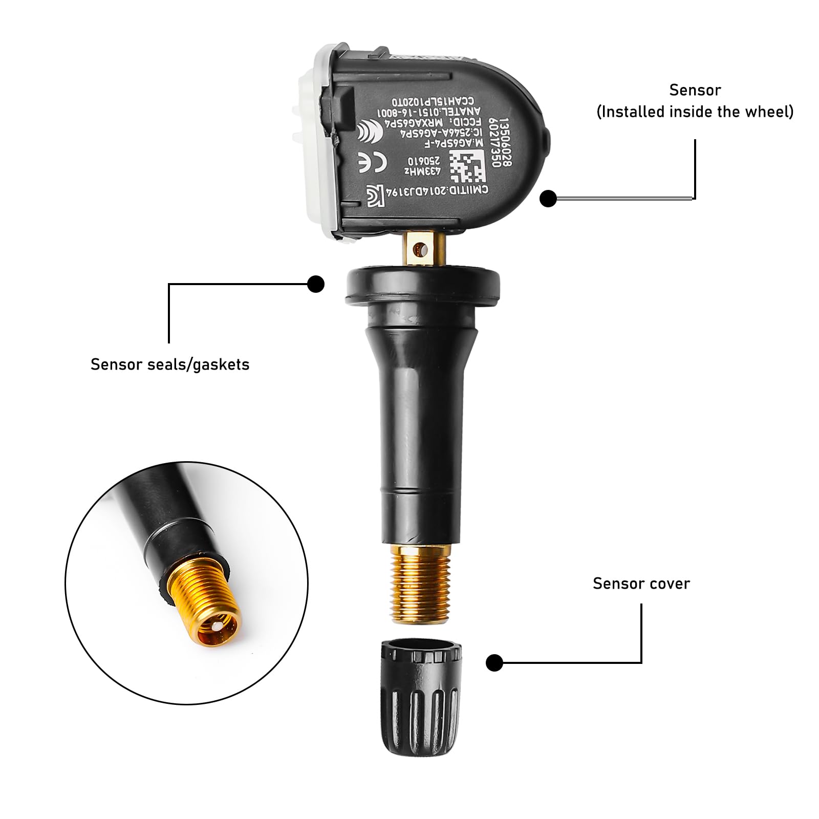 GBKDQQ Sensore TPMS Sensore di Pressione Pneumatici Sistema di Controllo Pressione Pneumatici 433 MHz per OPEL Antara Corsa Insignia Meriva Mokka Zafira, 4 Pezzi, Compatibile con 13506028 13594222
