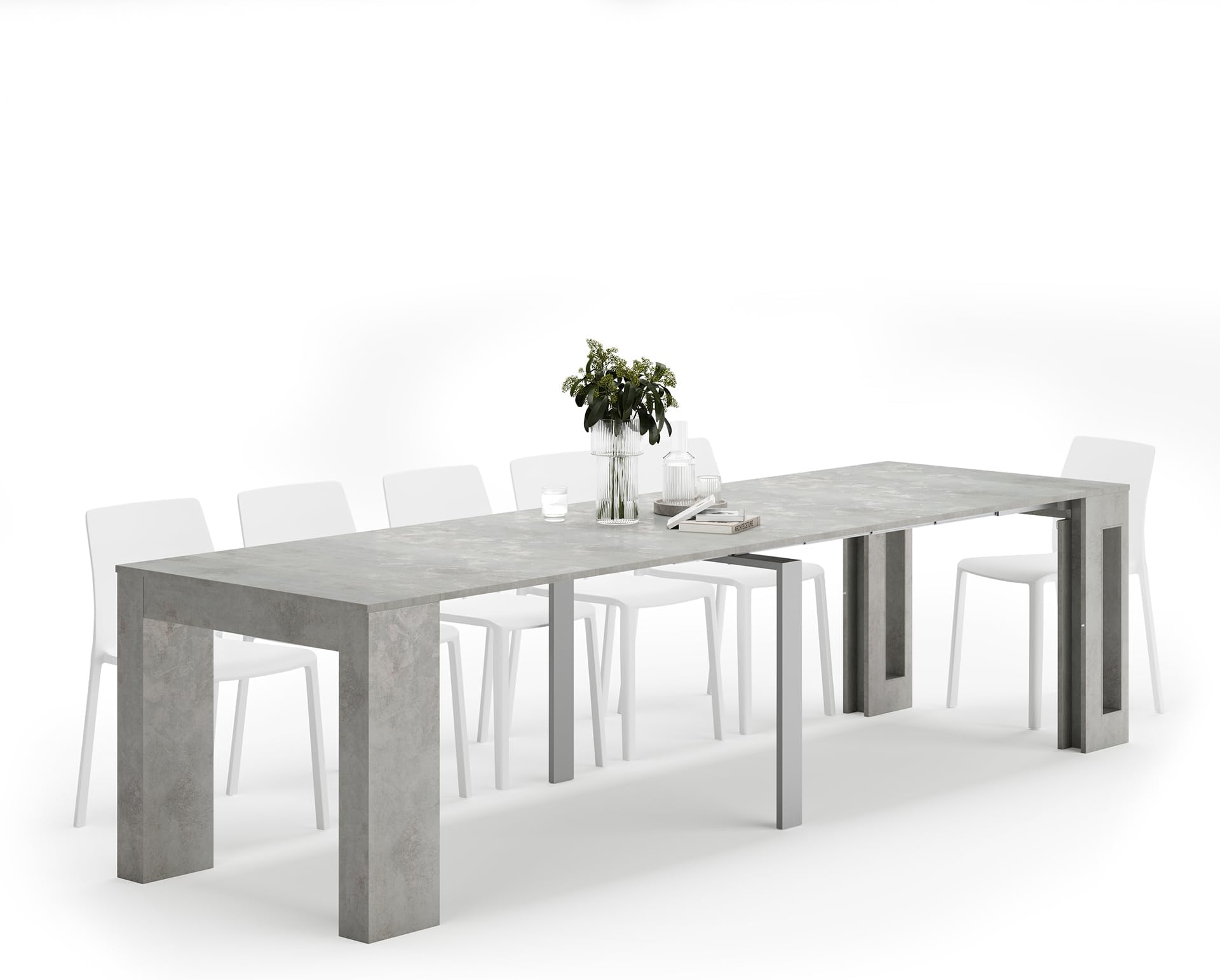 Mobili Fiver, Easy, Extendable Console Table with Extension Leaves Holder, 17.7(120.1) x35.4 in, Concrete Effect, Grey, Made in Italy