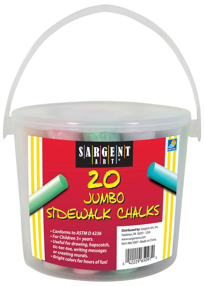 Sargent Art 66-5097 20 Count Jumbo Sidewalk Chalk Bucket with Handle