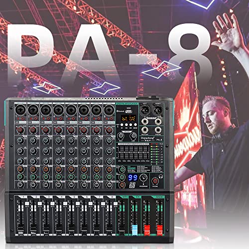 Depusheng Pa8 Professional Audio Mixer Sound Board Console Desk System Interface 8 Channel Digital Usb Bluetooth Mp3 Computer Input 48V Phantom Power Built-In 99 Reverb Effect, Black #TOP7