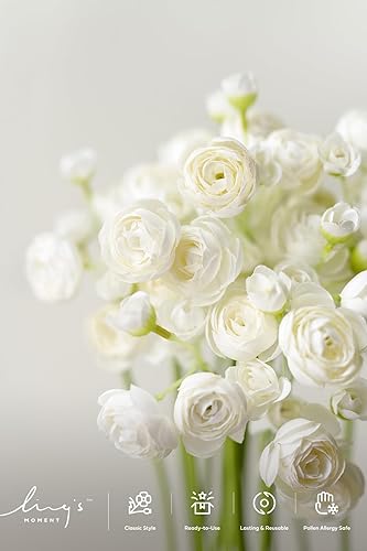 Miniatura 3 de Ling's moment Ranunculus Flor artificial, mini flores de ranúnculo de seda sintética para ramo de bricolaje, flores falsas a granel para bodas como