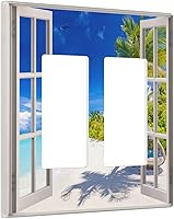 Vista 70 de Placa de pared de tortugas marinas, hierba oceánica, medusas, peces y algas marinas, placa de pared de doble palanca, cubierta de interruptor de luz