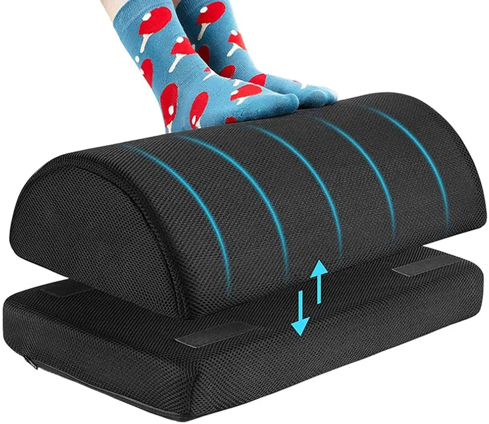 Bukela Foot Rest for Under Desk at Work, 2 Adjustable Heights Foot Stool with Washable Cover, Ergonomic Leg Support for Office Home Gaming Chair (Black)