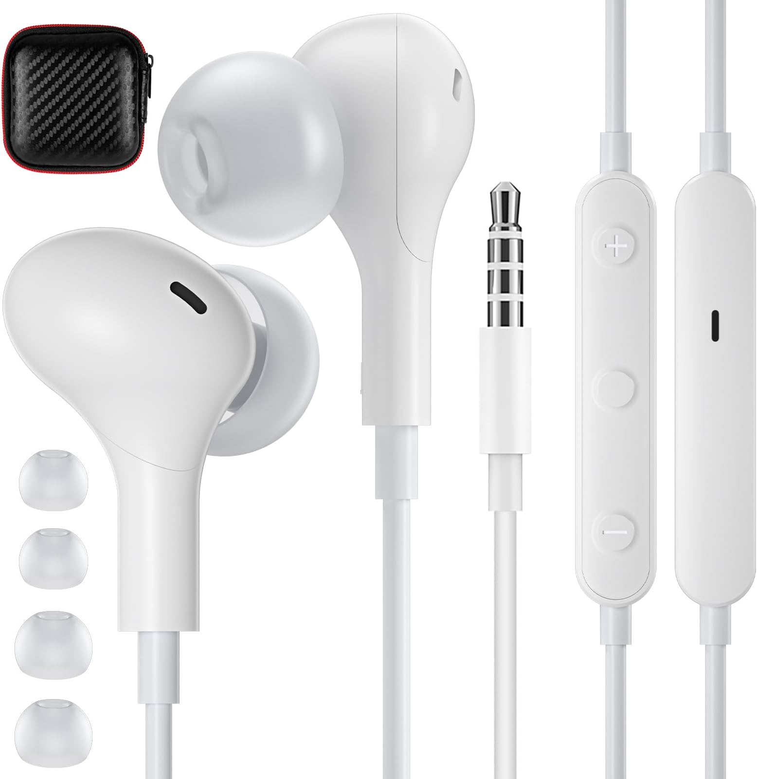 APETOO Wired Earbuds in-Ear Headphones for Laptop/PC, Noise Isolation Small Earphones Corded 3.5mm Jack Plug-in Ear Buds Mic Volume Control for iPhone/Samsung/Android/Gaming Console/Kid/School, White