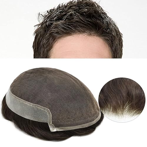 Peluca de encaje frontal francés para hombre, sistema de pelo de poliuretano con encaje natural, pelucas de línea de cabello para hombre (8 x 10,