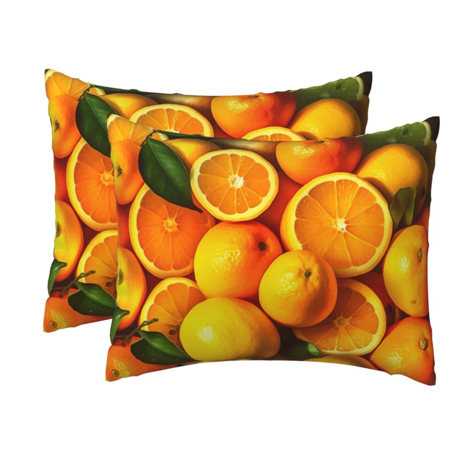 2 Pack Standard Size Pillow Cases for Hair and Skin Soft Breathable Pillow Case Covers with Hidden Zipper Oranges and Lemons Pillowcase 20x26 Inches Pillow Cover for Sleeping Gift